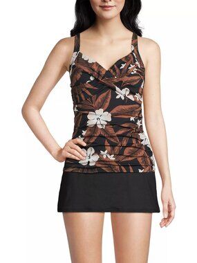 NWOT Lands' End Brown Florall Sweetheart Wrap Underwire Tankini Top 14